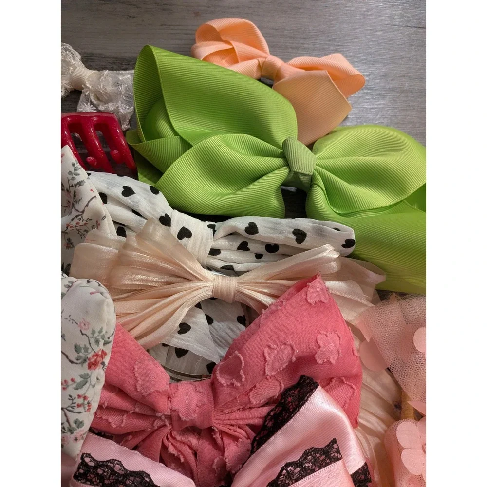 Girls Hair Bows and Accessories Lot Floral Lace Glitter Satin Grosgrain 15pc
